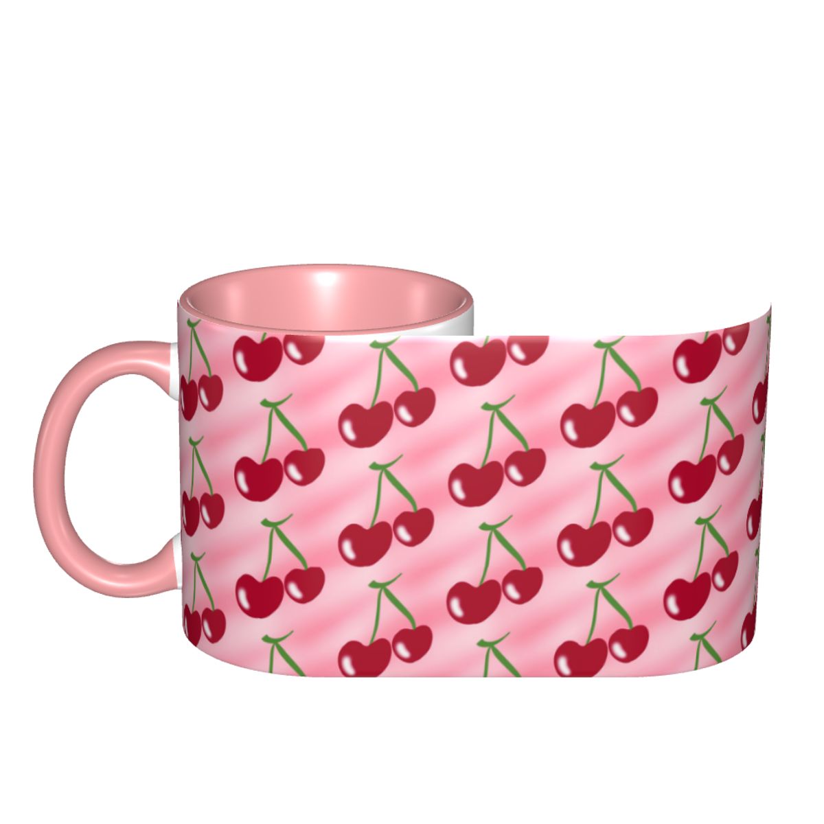 Coffee Tea Green - Rote Kirsche Grüne Stiele Rosa Tasse