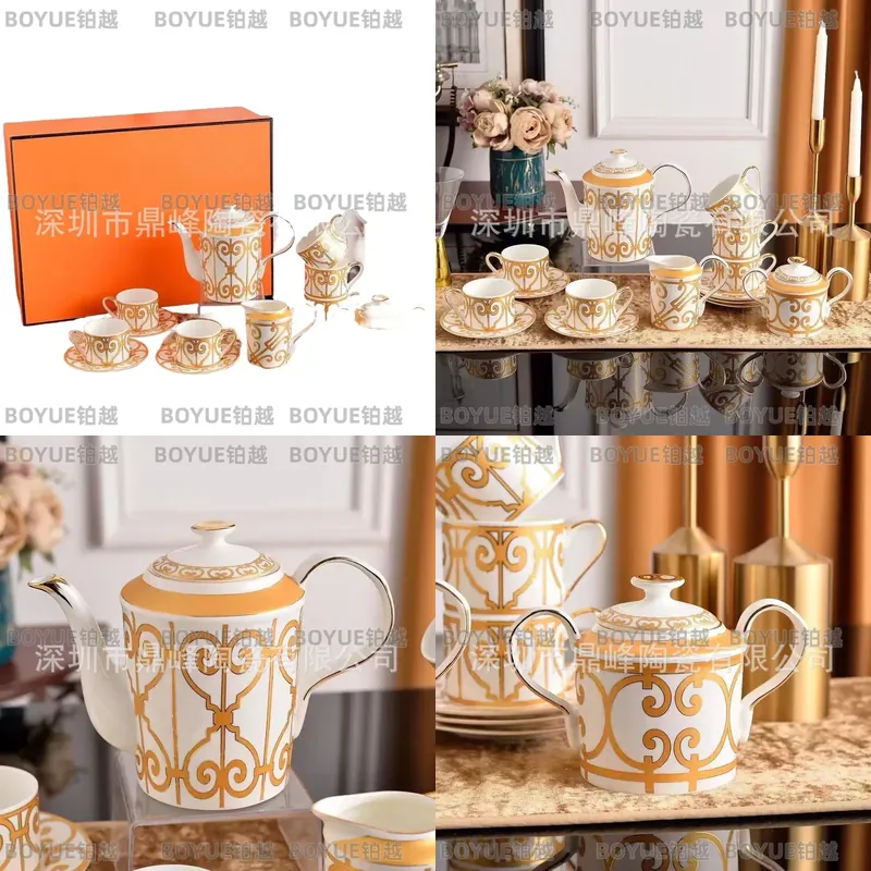 Coffee Tea Gift Set - Gelbes Keramik-Kaffeetassen- und Untertassen-Set im Europäischen