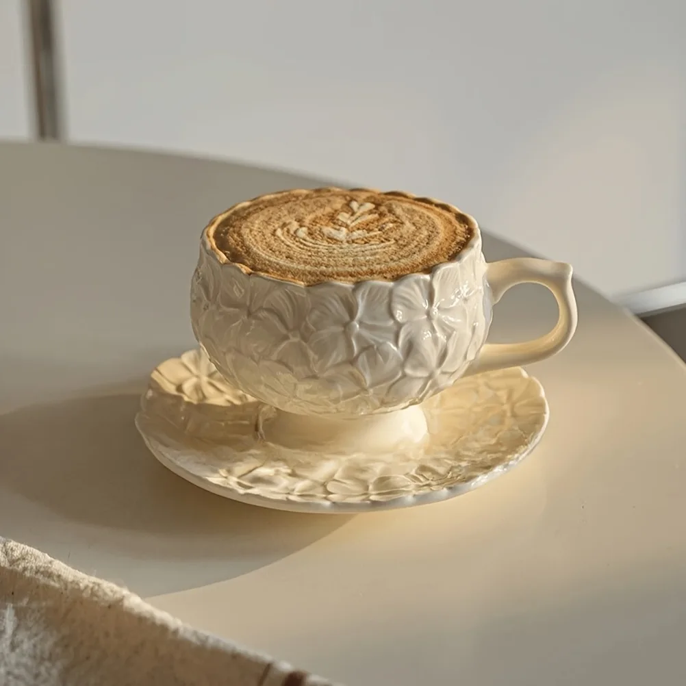 Coffee Tea Gift Set - Französisches Creme-Relief Kaffeetassen-Set Café Nachmittagstee Kaffeetassen