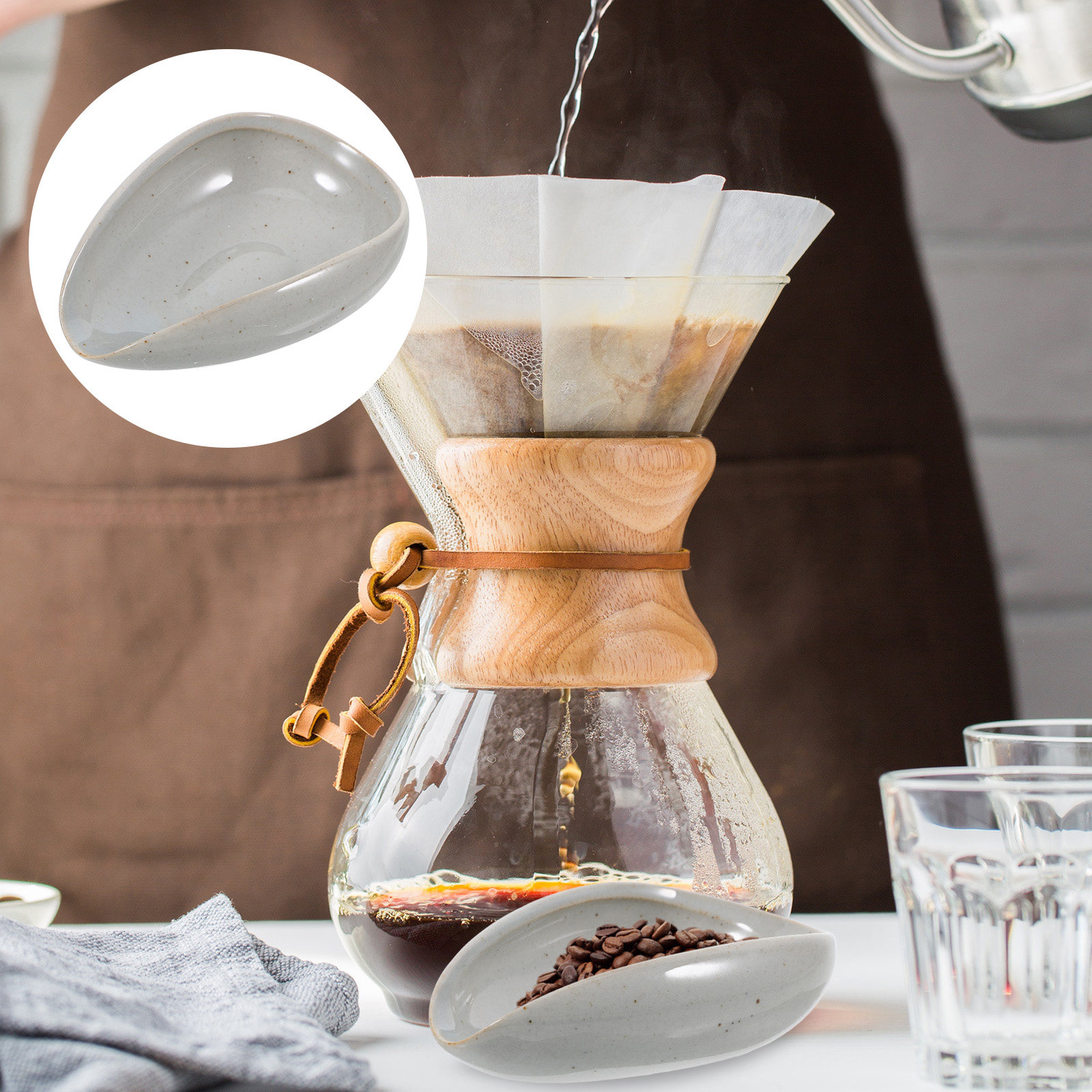 Coffee Tea And Bean - Keramik-Kaffeebohnenablage, Multifunktions-Dosierbecher, Wiegekelle, Messschale, Halter für