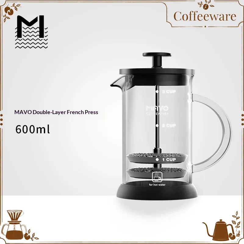 Coffee Tea Pot - MAVO French-Press-Kaffeemaschine mit Doppelmaschenfilter, 2 Tassen,