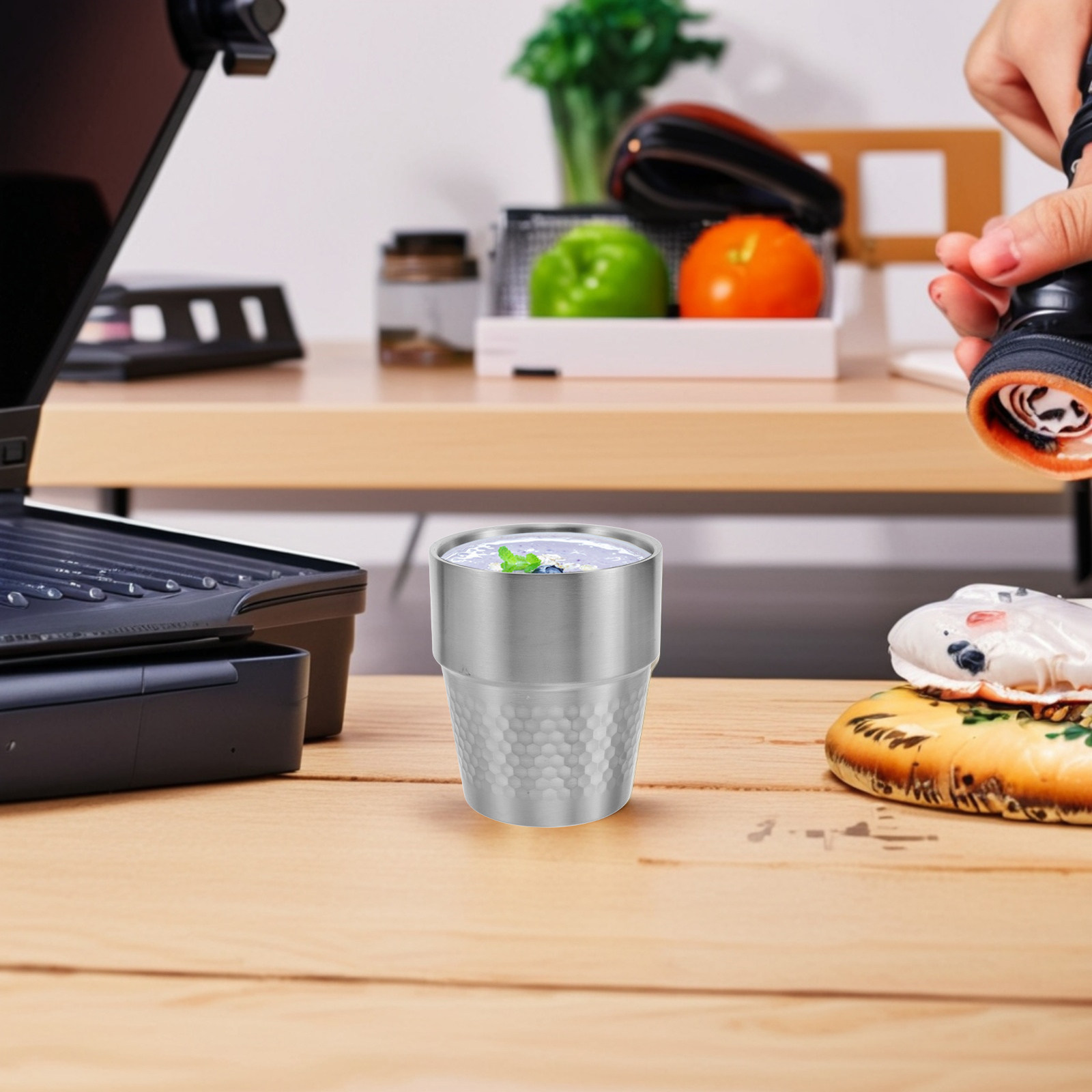 Coffee Tea Tumbler - Unzerbrechlicher Edelstahl-Becher mit Hammerschlag-Optik, wiederverwendbarer Getränkebecher