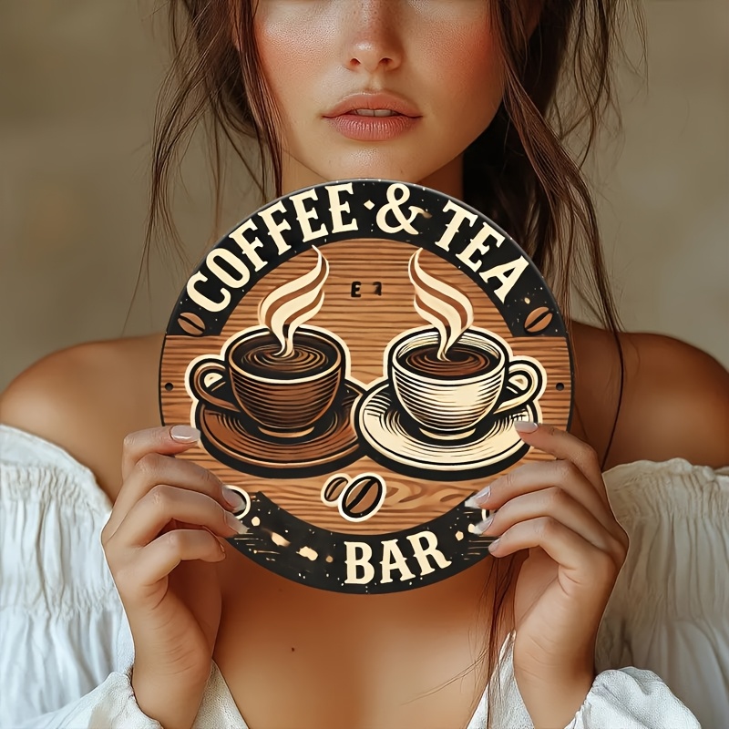 Coffee Tea Logo - [2D Flat] Aluminium-Kaffee- und Teeschilderung, rundes